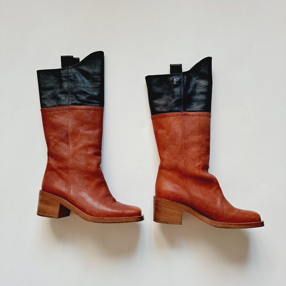 Chanel Brown Black Leather Boots Size 36.5 - Picture 3 of 16